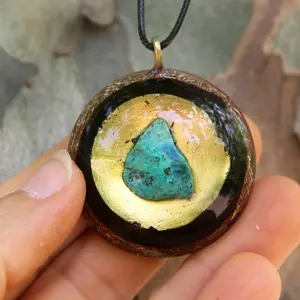 Chrysocolla & 24K Gold Orgone Energy pendant/Energy Generator/healing jewelry/Emf protection/Orgone pendant for woman/luck amulet/crystals
