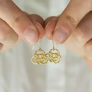 Textured gold link earrings,18k gold dangle hoops,Circle small earrings,Gold hoops, Drop earrings,Dainty earrings,Gift for her, Handmade