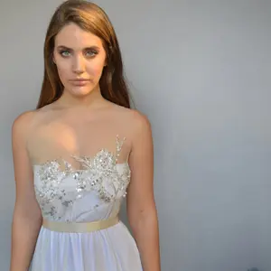 Boho wedding dress, beaded embroidery, open back wedding dress