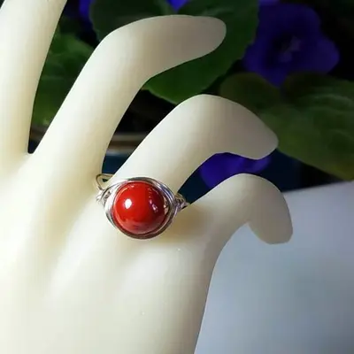 Red Howlite Gemstone Wire Wrap Solitaire Ring, Choose Gold or Silver Plated Band, Personalized Size 4 5 6 7 8 9 10 11 12 13 14 15, Customize