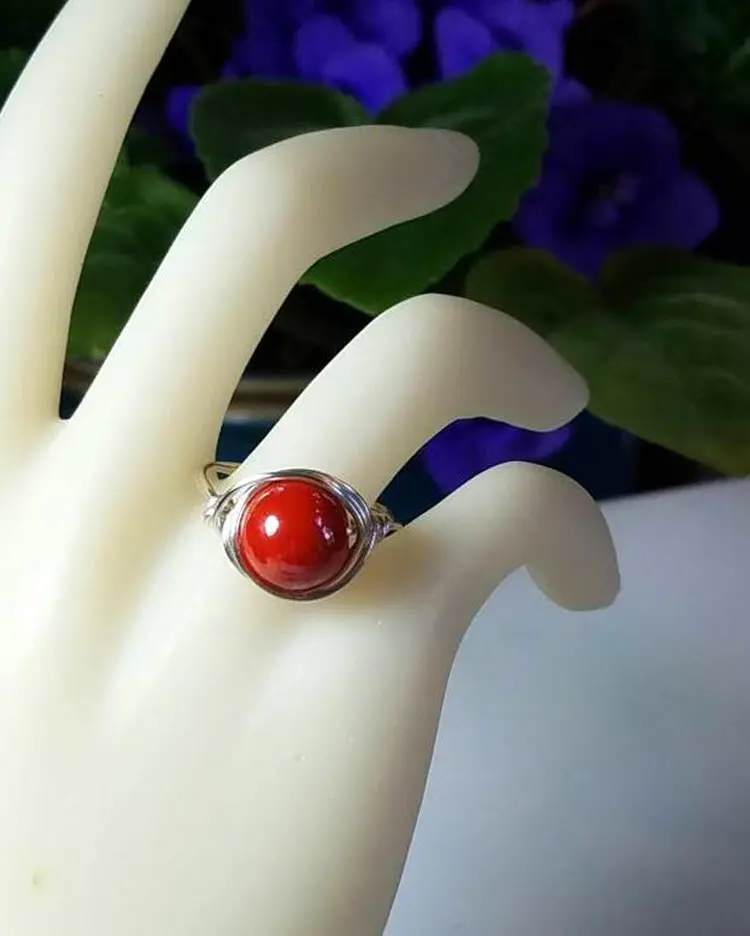 Red Howlite Gemstone Wire Wrap Solitaire Ring, Choose Gold or Silver Plated Band, Personalized Size 4 5 6 7 8 9 10 11 12 13 14 15, Customize Red Howlite Gemstone Wire Wrap Solitaire Ring, Choose Gold or Silver Plated Band, Personalized Size 4 5 6 7 8 9 10 11 12 13 14 15, Customize