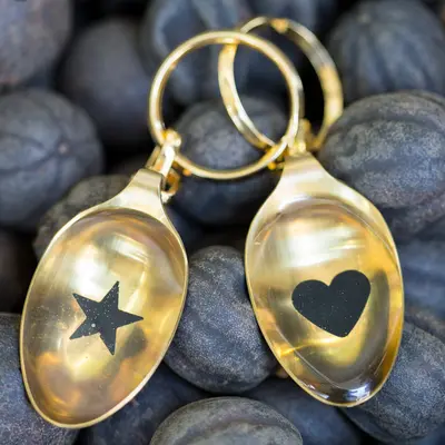 Golden Teaspoon keychain, teaspoon heart shape keyholder