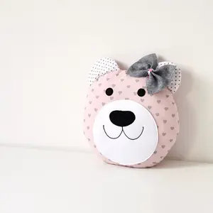 Happy teddy bear in grey and pail pink Nursery / Kids Rooms Pillow