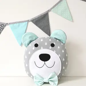 Happy teddy bear in grey and blue Nursery / Kids Rooms decorative Pillow