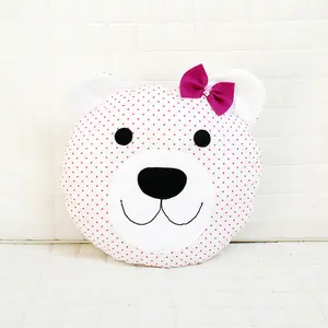 Happy teddy bear in pink with bow tie Nursery / Kids Rooms Decorative Pillow