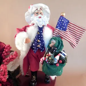 Santa Claus Figurine Music Box Plays Stars and Stripes Forever Patriotic USA Americana Vintage 1990s Collectible Christmas Decoration