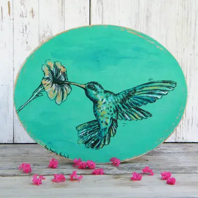 Hummingbird Wall Sign, Oval Wall Art, Hummingbird Print, Bedroom Decor, Hummingbird Art, Rustic wood sign, Nature Art, Round Wall Hanging