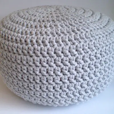Grey Ottoman, Crochet Pouf, Floor Pillow made of cotton yarn.