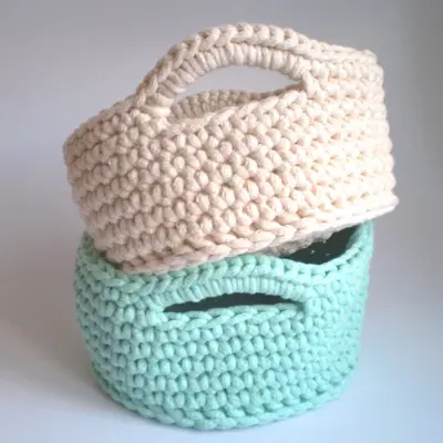 Hand knitted crochet basket