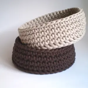 Hand knitted low crochet basket
