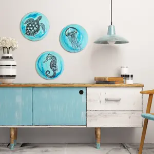 Beach House Signs, Nautical Print Set, Sea Life Wall Sign, Rustic wood sign, Nautical art, Sea Turtle Sign, Jelly Fish Print, Sea Horse