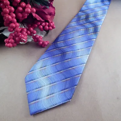 Mens Necktie Van Heusen Silk Tie Light Blue and Gold Striped Neckwear Vintage Mens Business Suit Formal Accessory