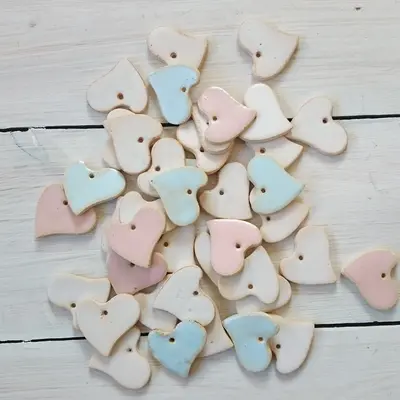 Handmade ceramic Pendant, set of six pendants, heart shape