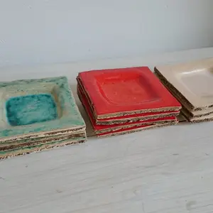 Handmade ceramic small serving squares, set of three.