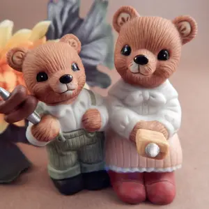 Bears Roasting Hot Dogs Figurine Vintage 1980s Homco Porcelain Home Decor