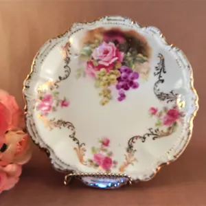 Decorative Plate Antique 1920s Moschendorf Porcelain Dish Hand Painted Shallow Bowl Art Nouveau Collectible Bavarian Pottery Made in Germany