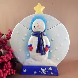 Cookie Jar Snowman Snow Globe Hand Painted Ceramic Storage Container Winter Holiday Christmas Treat Jar