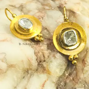 DIAMOND EARRINGS -Sterling silver,Rose Cut Diamonds, Dangle Earrings ,Vermeil Gold Earring ,Polki Diamonds Wedding Gift, Bridal Shower Gift