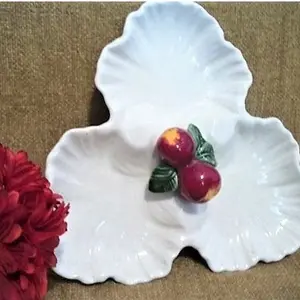 Apple Ceramic Plate California Pottery Handpainted Decorative Sectional Dish AP511 Three Leaf Divided Plate