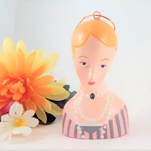 Womens Bust Ornament Carved Wood Style Flapper Ladys Head Figurine Boudoir Vanity Table Accessory Roaring 20s Christmas Decor