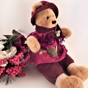 Girl Bear Beige Vintage 1990s Stuffed Plush Animal 19" VChristmas Home Decor