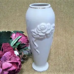 Lenox Flower Bud Vase White Porcelain Rose Embossed Vintage Home Decor