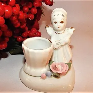 Candle Holder Angel Figurine Taper Candlestick Cup White Porcelain