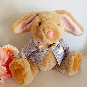 Bunny Rabbit Stuffed Animal 11" Jointed Boy  Beige Plush Easter Toy Vintage 1996