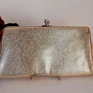 Purse Gold Evening Bag Convertible Clutch Chain Handle Vintage Handbag Festive Gold Holiday Purse Black Tie Formal Accessory