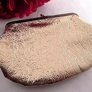 Cosmetic Bag Evening Purse Gold Vinyl Clutch Vintage 1980's Satin Lined Fashion Accessory