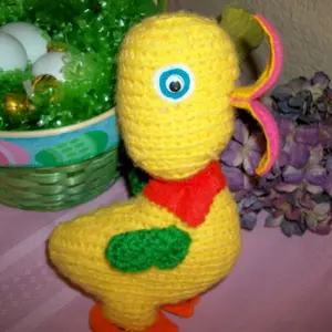 Yellow Duck Stuffed Animal Handcrafted Crochet Vintage Easter Decoration