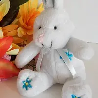Bunny Rabbit Plush Stuffed Animal 5" Blue and White Easter Basket Stuffer Vintage 1990s Toy Bunny Rabbit Plush Stuffed Animal 5" Blue and White Easter Basket Stuffer Vintage 1990s Toy