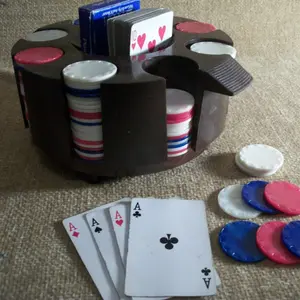 Poker Chips Playing Cards Carousel Caddy 200 VTG Mid-Century Game Set
