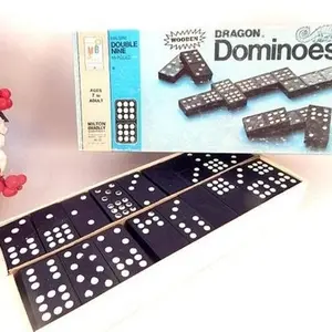 Domino Game Double Nine 55 Piece Wooden Dragon Dominoes Vintage 1970 Milton Bradley