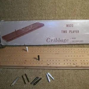 Cribbage Game Vintage 1950s Two-Player Wooden Board  Pegs Instructions Original Box