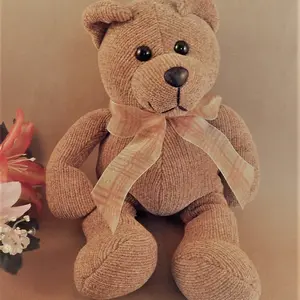 Teddy Bear Stuffed Animal 13" Smooth Textured Caramel Brown Fabric Vintage 1980s Bear