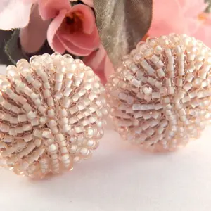 Earrings Clip On White Seed Bead Cluster Vintage 1950s Earrings