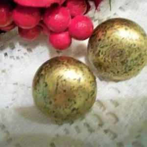 Dot Earrings Clip On  Black and Gold Metal Round Dome Antique Style Vintage 1980s Fashion Jewelry