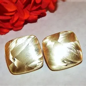 Earrings Pierced Ear Jewelry Shiny and Brushed Gold Metal Earrings Vintage 1980s Fashion Jewelry