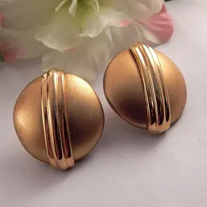 Gold Metal Disc Pierced Ear Earrings Large Round Domes Vintage 1980s Costume Jewelry