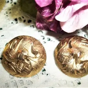 Earrings Brushed Gold Metal Dome Circles for Pierced Ears Vintage 1980s Fashion Jewelry