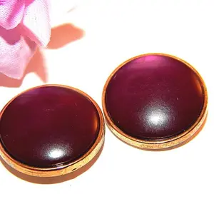 Purple Dot Earrings Gold Metal Framed Cabochon Jewelry Vintage 1970s Fashion for Pierced Ears