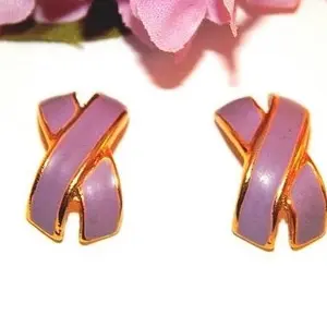 Lavender Enamel Earrings for Pierced Ears Geometric Drop Down X Vintage 1980s Fashion Jewelry