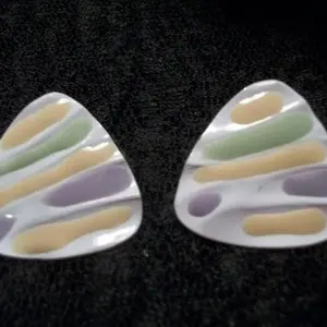 Earrings Pastel Enamel White Lavender Yellow Green Triangles Mod Vintage 1970's Fashion Jewelry Accessory