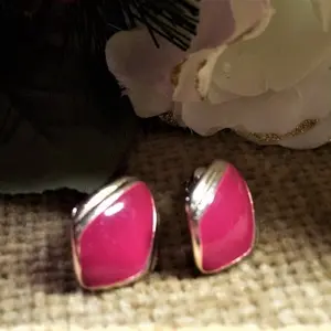 Red Enamel Earrings Drop Down Gold Frame Tear Drop Vintage 1970s Jewelry