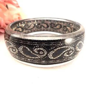 Bangle Bracelet Black Shimmer and Gold Glitter Bangle Vintage 1980s Jewelry Womens Fashion Accessory
