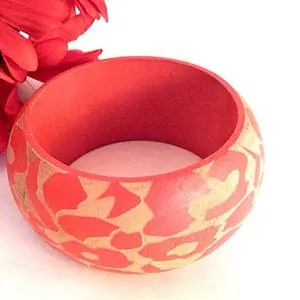  Bracelet  Womens Zebra Print Wooden Bangle Orange Wood  Safari Costume Animal Print Cuff Vintage 1970s Fashion Jewelry