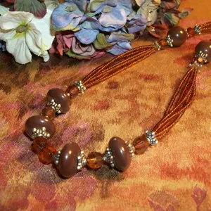 Necklace Brown Seed Beads Vintage 1980sn Beaded Jewelry Adjustable Length Hippie Boho
