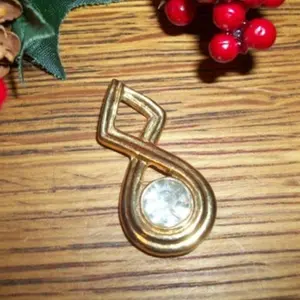 Rhinestone Solitaire Pendant Geometric Gold Metal Teardrop Vintage 1980s Fashion Jewelry