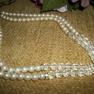 Pearl and Bead Necklace Double Strand 18" Vintage 1980s Wedding Jewelry